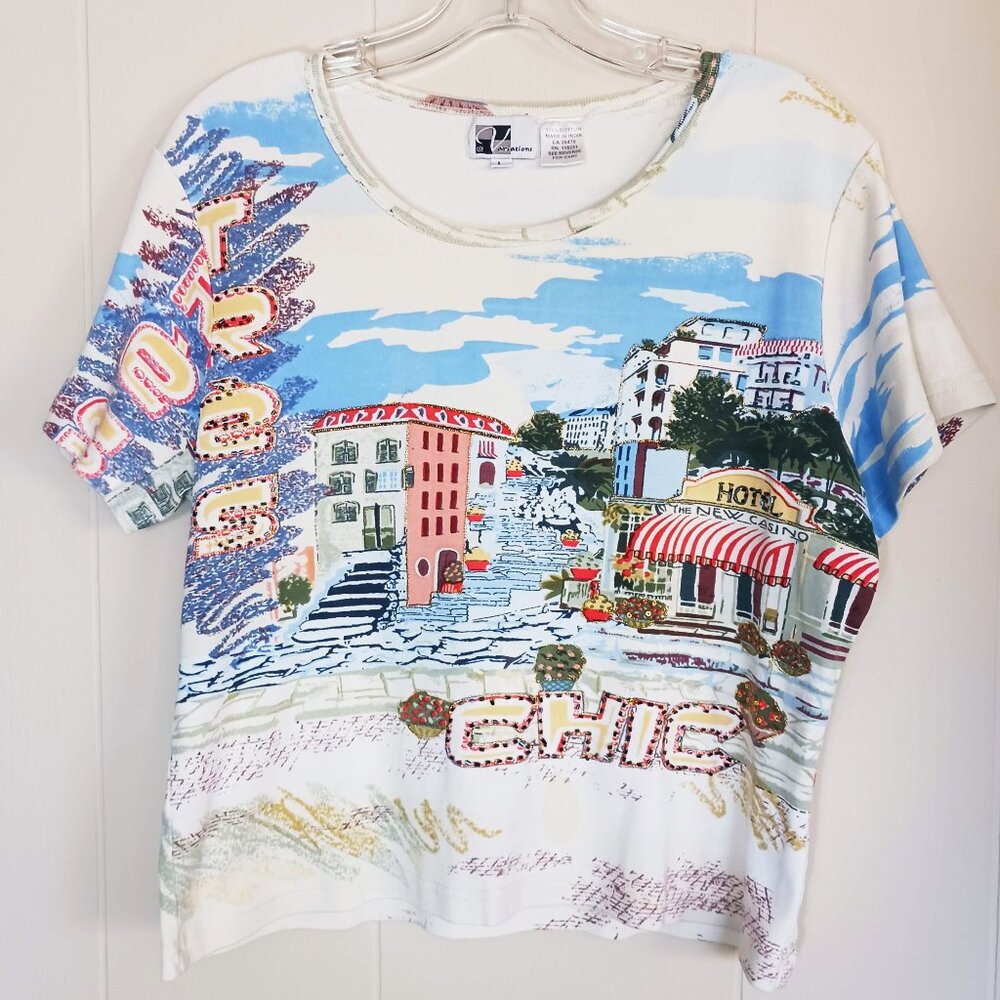 Vintage Beaded Scenic Top, 100% Cotton